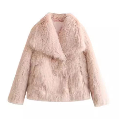 Women's Winter Plush Coat, Warm Fluffy Lapel Jacket, Long Sleeve Outwear