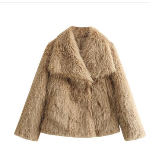 Women's Winter Plush Coat, Warm Fluffy Lapel Jacket, Long Sleeve Outwear