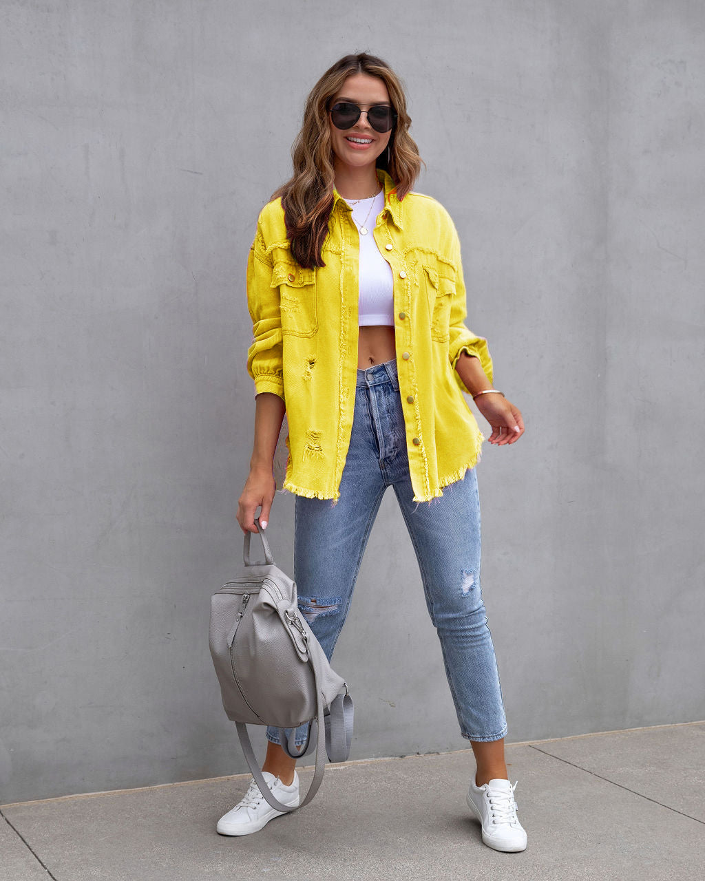 Fashion Ripped Shirt Jacket Female All Seasons Casual Tops