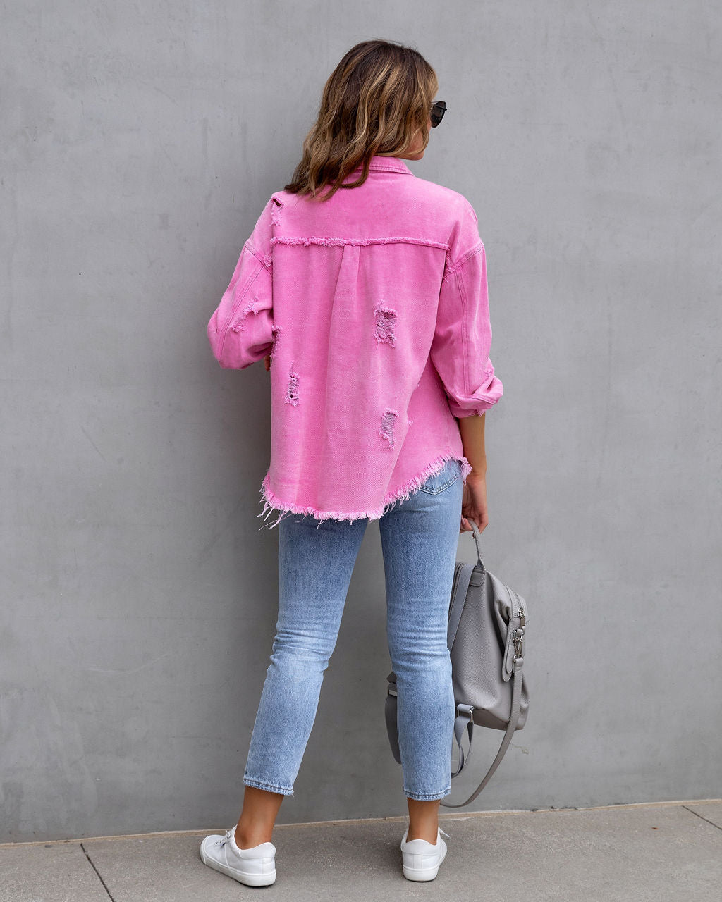Fashion Ripped Shirt Jacket Female All Seasons Casual Tops