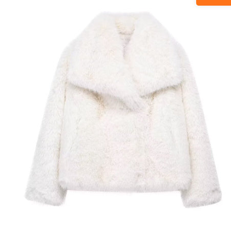 Women's Winter Plush Coat, Warm Fluffy Lapel Jacket, Long Sleeve Outwear