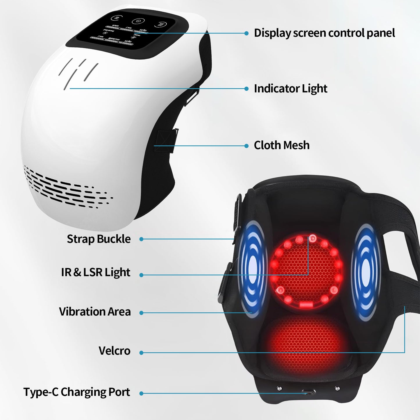 Electric Intelligent Kneading Heating Knee Massager Rechargeable Pain Relief Infrared Laser Vibration Knee Massager