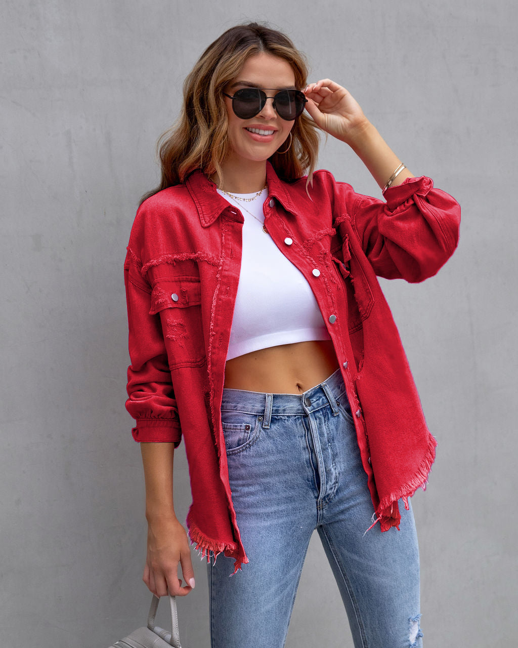 Fashion Ripped Shirt Jacket Female All Seasons Casual Tops