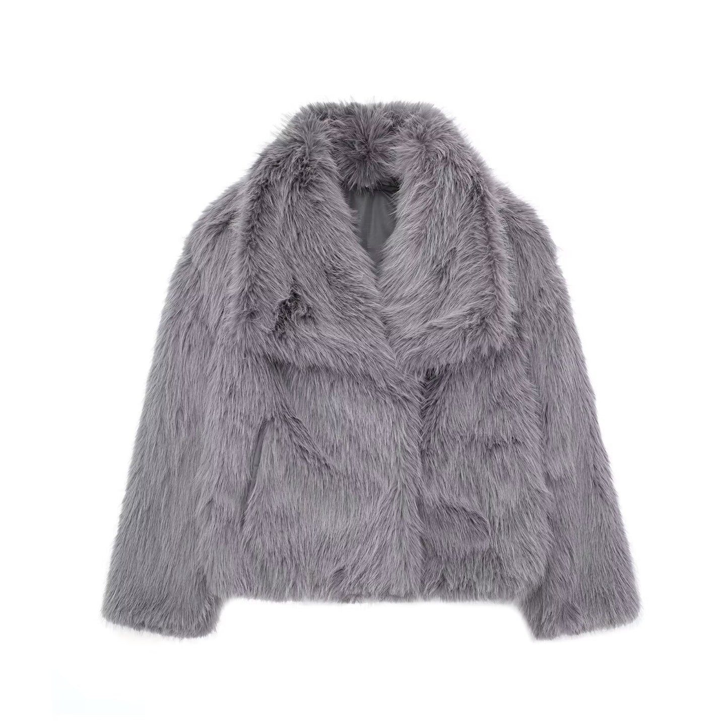 Women's Winter Plush Coat, Warm Fluffy Lapel Jacket, Long Sleeve Outwear