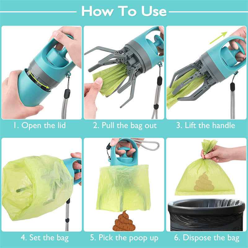Portable Lightweight Dog Pooper Scooper With Built-in Poop Bag Dispenser Eight-claw Shovel For cc Pet Products