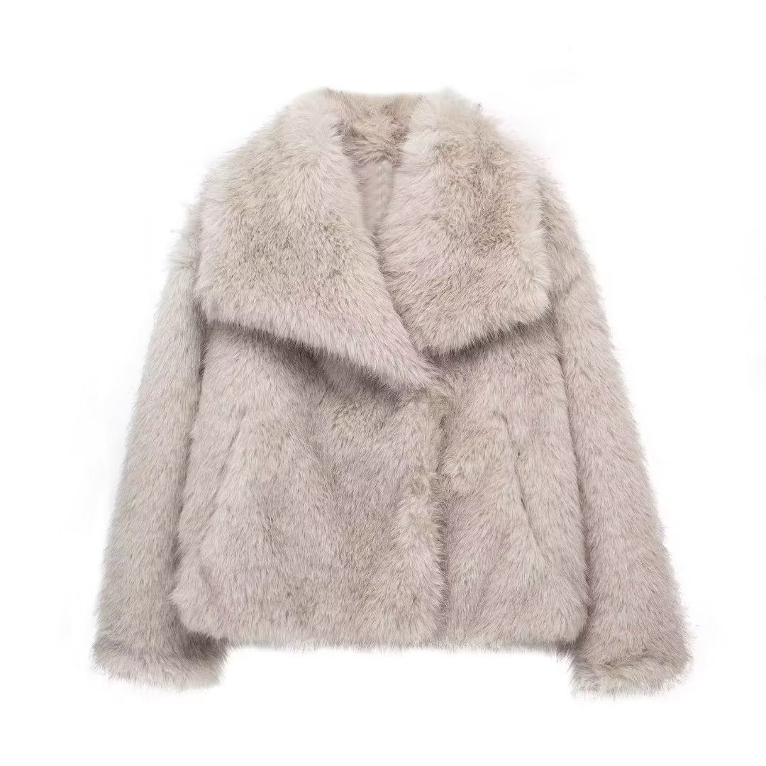 Women's Winter Plush Coat, Warm Fluffy Lapel Jacket, Long Sleeve Outwear