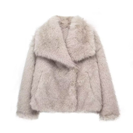 Women's Winter Plush Coat, Warm Fluffy Lapel Jacket, Long Sleeve Outwear